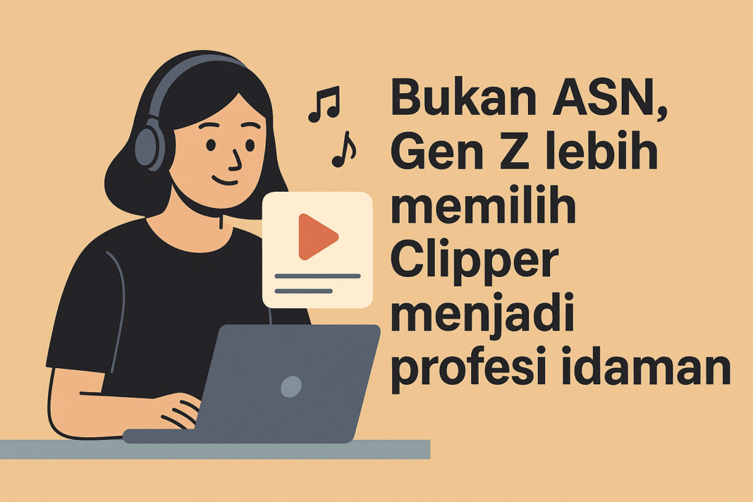 Seorang editor video muda generasi Z sedang bekerja di laptop, menggambarkan profesi clipper yang kini menjadi pilihan karier idaman dibanding ASN.