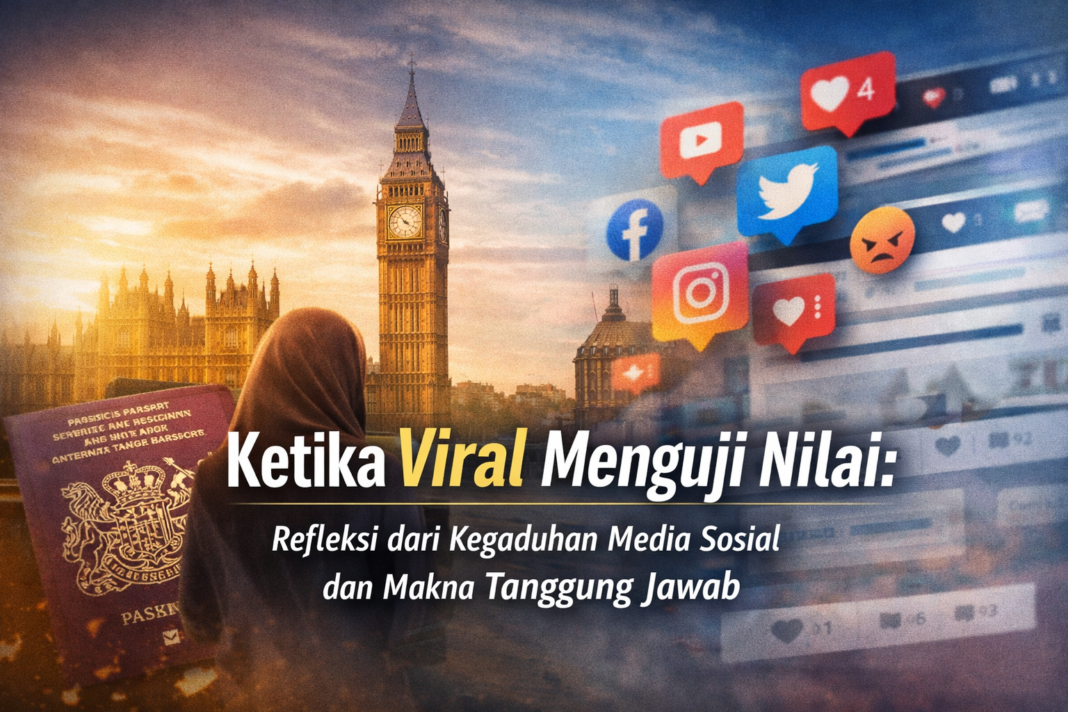 Ilustrasi refleksi viral LPDP dan kegaduhan media sosial tentang tanggung jawab dan nasionalisme di era digital