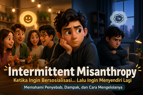Intermittent misanthropy menggambarkan seseorang yang merasa lelah secara sosial dan ingin menjauh dari orang lain