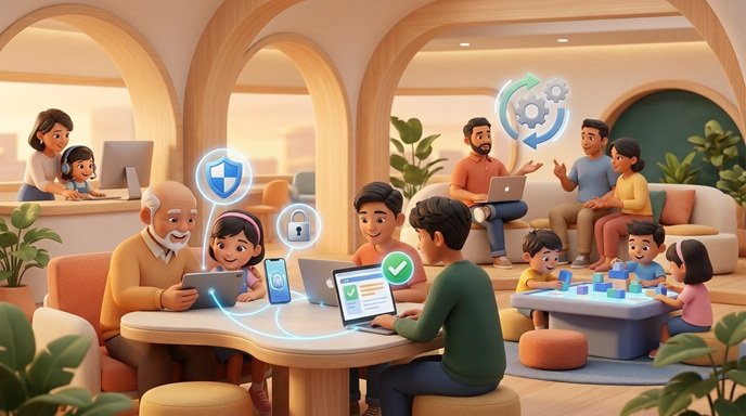 Ilustrasi kewargaan digital dalam penggunaan teknologi internet yang aman dan bertanggung jawab